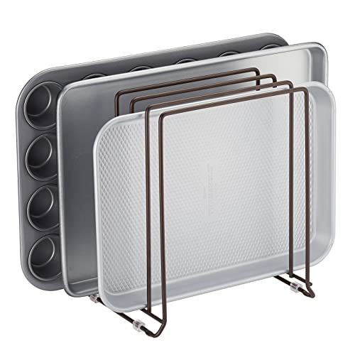 mDesign Geschirrablage aus Metall für Backbleche – kompakter Topfdeckelhalter für den Küchenschrank – platzsparender Ständer für Kochgeschirr – bronzefarben von mDesign