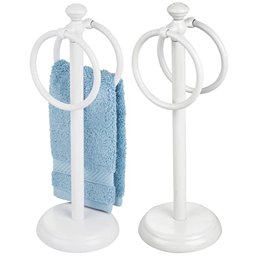 mDesign Handtuchhalter für den Waschtisch – freistehender Handtuchständer mit 2 Ringen für kleine Gästehandtücher – kompakte Handtuchhalterung aus Metall – 2er-Set – weiß von mDesign