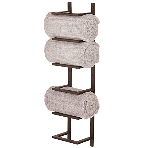 mDesign Handtuchhalter zur Wandmontage – Handtuchablage aus Metall – schickes Badzubehör auch ideal für das Gäste-WC – bronzefarben von mDesign