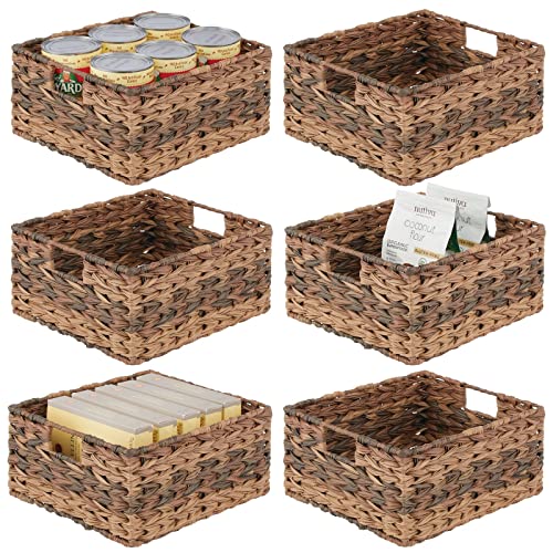 mDesign Helso Collection Wäschekorb aus gewebtem Kunststoff, mit Griffen für Schränke, Regale, Arbeitsplatten, 6 Stück, Braun von mDesign