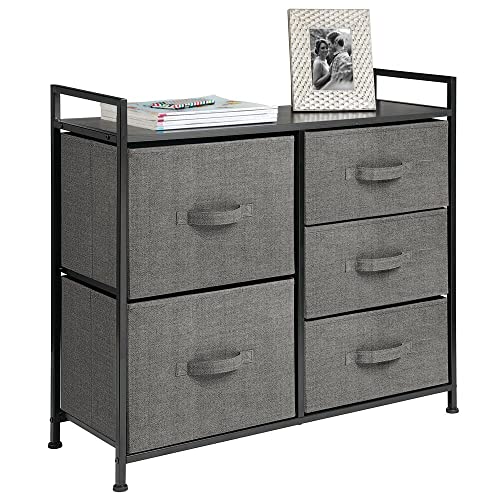 mDesign Kommode aus Stoff – schmaler Schrank Organizer mit 5 Schubladen – praktisches Aufbewahrungssystem für Schlafzimmer, Schlafsaal und kleine Wohnräume – anthrazit von mDesign