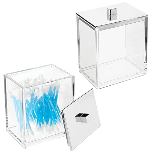 mDesign Kosmetikorganizer – Badaccessoires mit praktischem Deckel für Schminke und Kosmetik – Wattestäbchen- und Wattepadspender aus Kunststoff – 2er-Set – durchsichtig/silberfarben mDesign Kosmetikorganizer – Badaccessoires mit praktischem Deckel für Schminke und Kosmetik – Wattestäbchen- und Wattepadspender aus Kunststoff – 2er-Set – durchsichtig/silberfarben von mDesign