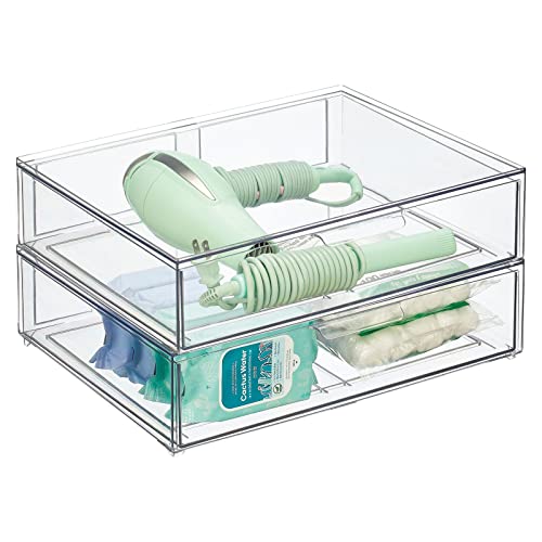 mDesign Kosmetikorganizer – stapelbare Schubladenbox aus Kunststoff – praktische Box zur Aufbewahrung von Badartikeln – 2er-Set – durchsichtig von mDesign