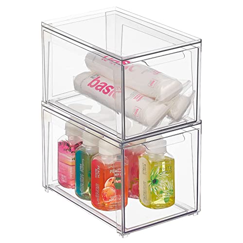 mDesign Kosmetikorganizer – stapelbare Schubladenbox aus Kunststoff – praktische Box zur Aufbewahrung von Badartikeln – 2er-Set – durchsichtig von mDesign