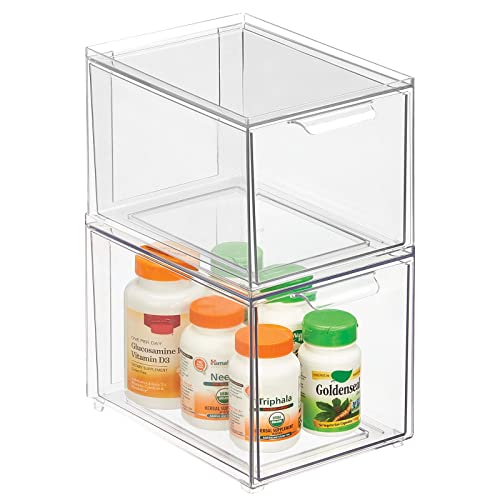 mDesign Kosmetikorganizer – stapelbare Schubladenbox aus Kunststoff – praktische Box zur Aufbewahrung von Badartikeln – 2er-Set – durchsichtig von mDesign
