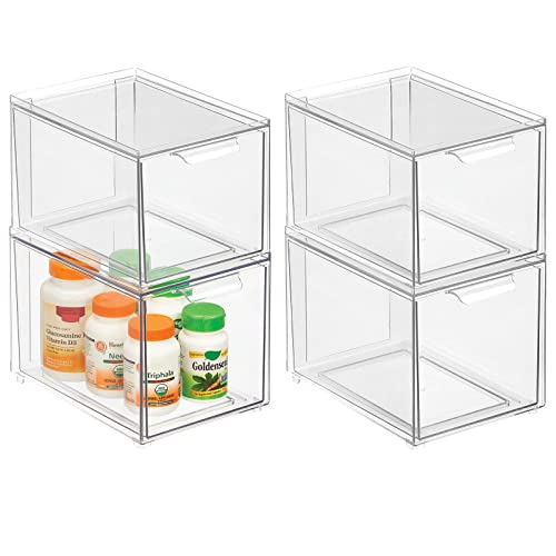 mDesign Kosmetikorganizer – stapelbare Schubladenbox aus Kunststoff – praktische Box zur Aufbewahrung von Badartikeln – 4er-Set – durchsichtig mDesign Kosmetikorganizer – stapelbare Schubladenbox aus Kunststoff – praktische Box zur Aufbewahrung von Badartikeln – 4er-Set – durchsichtig von mDesign