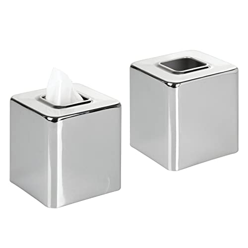 mDesign Kosmetiktücherbox – Taschentuchbox aus Metall für das Badezimmer – Taschentuchspender auch für Kommode oder Schreibtisch geeignet – 2er-Set – silberfarben von mDesign