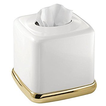 mDesign Kosmetiktücherbox quadratisch - praktische Tissuebox für das Badezimmer aus Metall mit weißem Finish und Gold-Akzenten - Papiertuchbox in modernem & minimalistischem Design von mDesign