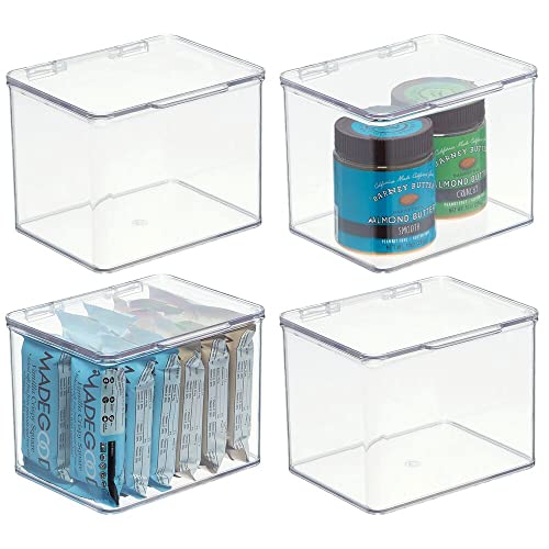 mDesign Küchen Organizer – stapelbare Vorratsdosen für Küchenregal und Vorratskammer – Kühlschrankbox aus BPA-freiem Kunststoff mit Klappdeckel – 4er-Set – durchsichtig von mDesign