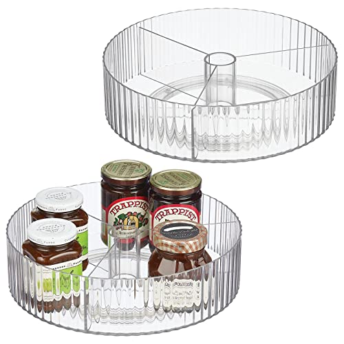 mDesign Küchenrondell – praktischer Drehteller mit 3 Fächern – drehbarer Gewürzhalter für den Kühl- und Küchenschrank – 2er-Set – durchsichtig von mDesign