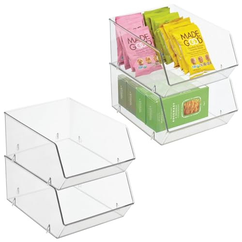 mDesign Kühlschrankbox für Lebensmittel – Küchen Ablage mit offener Vorderseite für Kühlschrank, Schrankfach oder Gefriertruhe – Aufbewahrungsbox aus BPA-freiem Kunststoff – 4er-Set – durchsichtig von mDesign