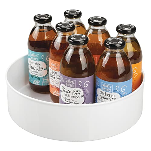 mDesign Lazy Susan Küchenregal – praktisches Gewürzregal für Küchenschrank – drehbarer Gewürzhalter aus Kunststoff – weiß von mDesign