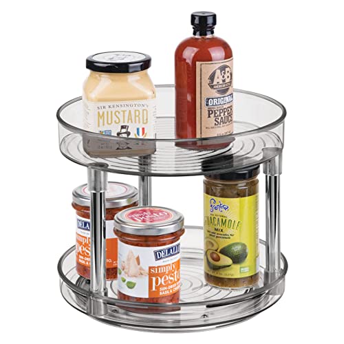 mDesign Lazy Susan Küchenregal zweistöckig – praktisches Gewürzregal für Küchenschrank oder Arbeitsplatte – drehbarer Gewürzhalter aus Kunststoff – rauchgrau von mDesign
