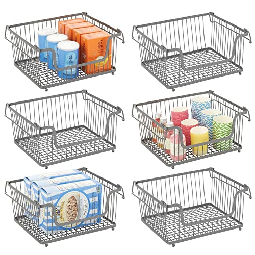 mDesign Metall Ablagebox mit Henkeln – großer Aufbewahrungskorb im ansprechenden Design – idealer Drahtkorb für Küchenschränke, Abstellkammern und Badezimmer – 6er-Set – dunkelgrau von mDesign