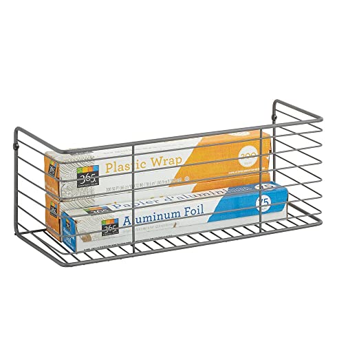 mDesign Metall Ablagebox zur Wandmontage – Aufbewahrungskorb mit ansprechendem Drahtdesign – Drahtkorb ideal für Küchenschränke, Abstellkammern und Badezimmer – dunkelgrau von mDesign
