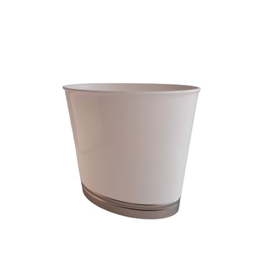 mDesign Mülleimer für Bad und WC – ovaler Kosmetikeimer in elegantem Look – Design Abfalleimer aus widerstandsfähigem Kunststoff mit gebürstetem Finish – weiß/mattsilberfarben von mDesign