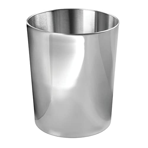 mDesign Runder Büro-Mülleimer - Abfalleimer für Bad, Büro und Küche kompakt & geräumig - praktischer Papierkorb aus gebürstetem Edelstahl - Silber von mDesign