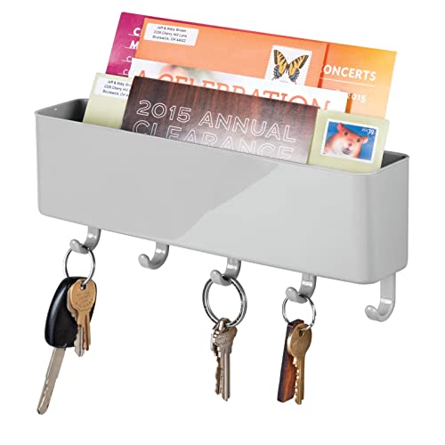 mDesign Schlüsselbrett mit Ablage aus Kunststoff – moderne Briefablage mit Schlüsselboard – praktisches Schlüsselbrett für den Eingangsbereich oder die Küche – grau von mDesign