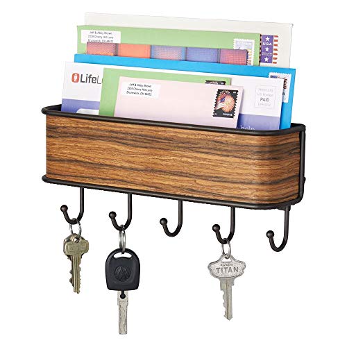 mDesign Schlüsselbrett mit Ablage - vielseitiges Schlüsselboard aus mattem Metall und Palisander-Holz - mit Briefablage für Post oder auch Handys von mDesign