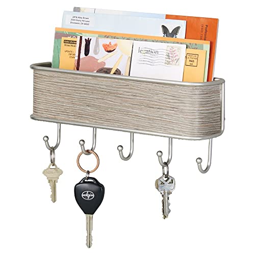 mDesign Schlüsselbrett mit Ablage - vielseitiges Schlüsselboard aus mattem Metall und echtem Holz - mit Briefablage für Post oder auch Handys von mDesign