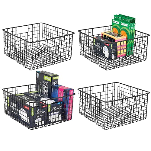mDesign Schreibtisch Organizer mit Griffen – praktische Gitterbox aus Metall für Bürobedarf – moderner Drahtkorb fürs Arbeitszimmer – 4er-Set – schwarz von mDesign