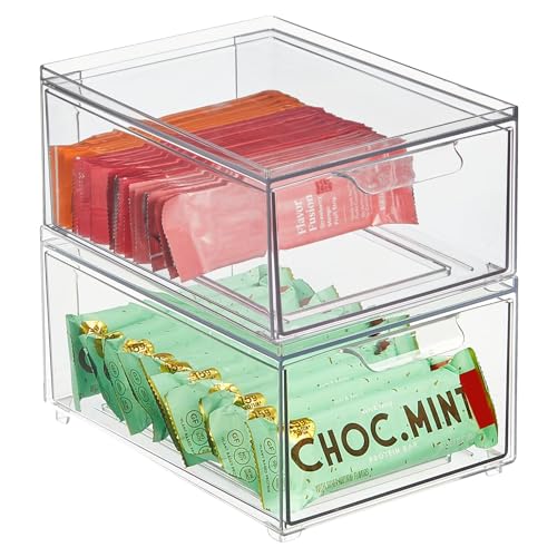 mDesign Schubladenbox – Stapelbox aus Kunststoff für Küchen- und Kühlschrank – Küchen Organizer für Snacks, Nudeln, Gemüse etc. – 2er-Set – durchsichtig von mDesign