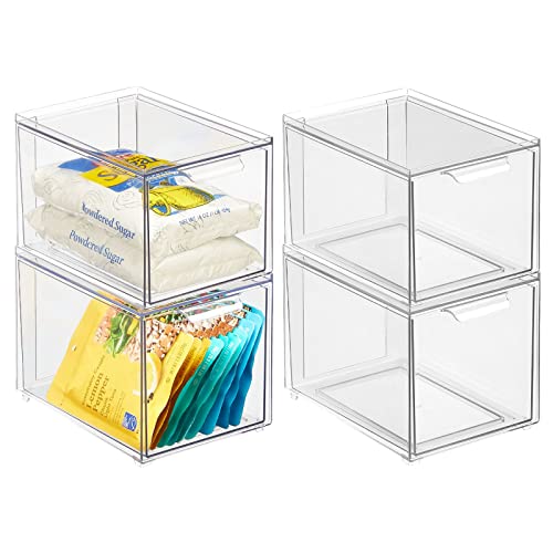 mDesign Schubladenbox – Stapelbox aus Kunststoff für Küchen- und Kühlschrank – Küchen Organizer für Snacks, Nudeln, Gemüse etc. – 4er-Set – durchsichtig von mDesign