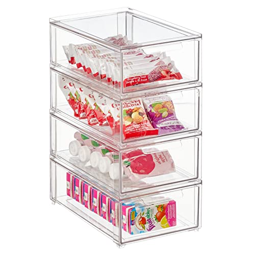 mDesign Schubladenbox – Stapelbox aus Kunststoff für Küchen- und Kühlschrank – Küchen Organizer für Snacks, Nudeln, Gemüse etc. – 4er-Set – durchsichtig von mDesign