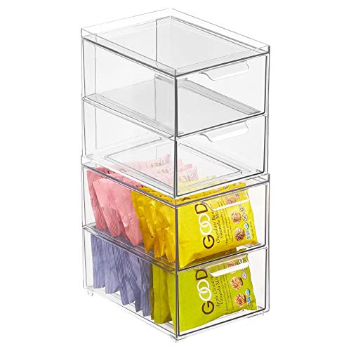 mDesign Schubladenbox – Stapelbox mit 2 Schubladen aus Kunststoff für Küchen- und Kühlschrank – Küchen Organizer für Snacks, Nudeln, Gemüse etc. – 2er-Set – durchsichtig von mDesign