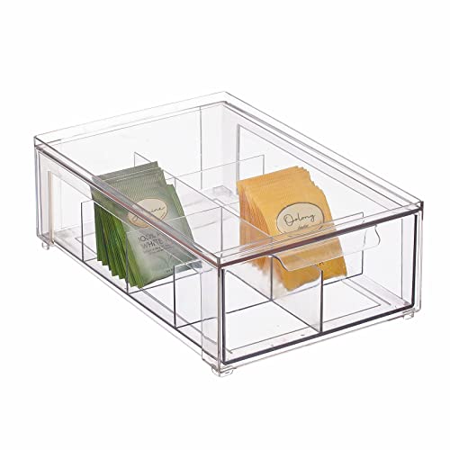 mDesign Schubladenbox mit 8 Fächern – Stapelbox aus Kunststoff für Küchen- und Kühlschrank – Küchen Organizer für Snacks, Nudeln, Gemüse etc. – durchsichtig von mDesign