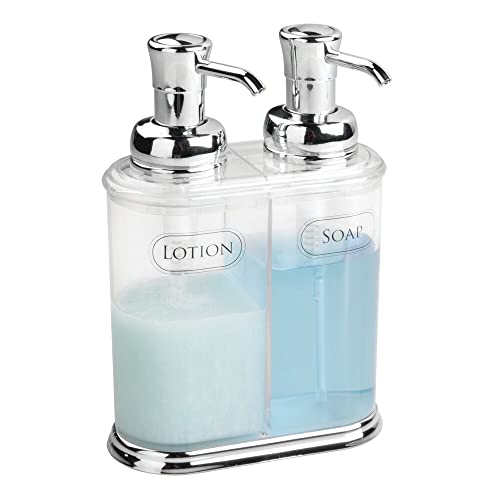 mDesign Seifenspender wiederbefüllbar – eleganter Pumpseifenspender aus Kunststoff mit Pumpköpfen aus Chrom – optimales Badzubehör mit jeweils ca. 350 ml Füllmenge mDesign Seifenspender wiederbefüllbar – eleganter Pumpseifenspender aus Kunststoff mit Pumpköpfen aus Chrom – optimales Badzubehör mit jeweils ca. 350 ml Füllmenge von mDesign