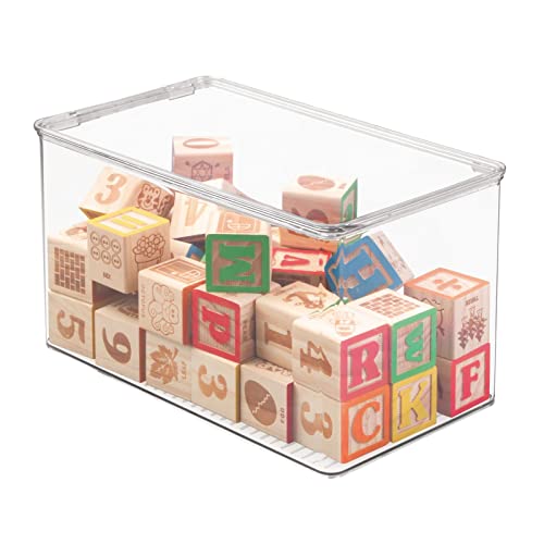 mDesign Spielzeugaufbewahrung – Aufbewahrungsbox mit Deckel zum Spielsachen verstauen im Regal oder unter dem Bett – transparent von mDesign