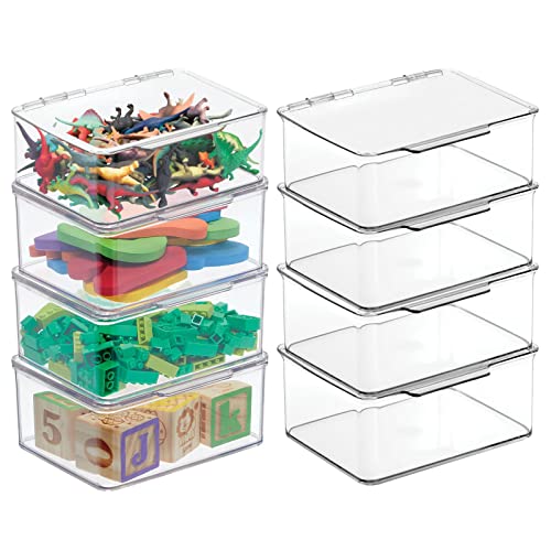 mDesign Stapelbare Aufbewahrungsbox aus Kunststoff mit befestigtem Deckel für die Aufbewahrung von Actionfiguren, Buntstiften, Markern, Bausteinen, Puzzles, 8 Stück, transparent von mDesign