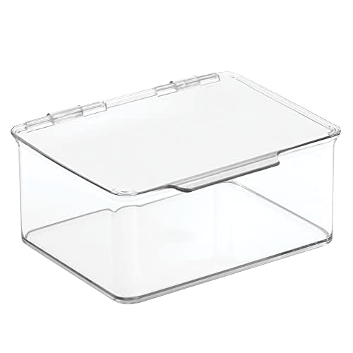 mDesign Stapelbare Aufbewahrungsbox aus Kunststoff mit befestigtem Deckel für die Aufbewahrung von Actionfiguren, Buntstiften, Markern, Bausteinen, Puzzles, 8 Stück, transparent von mDesign