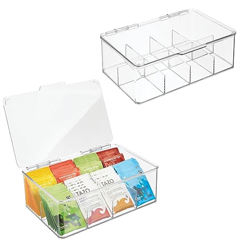 mDesign Teebox mit 8 Fächern – praktische Aufbewahrungsbox zur Teebeutelaufbewahrung – vielseitige Stapelbox für die Küche – 2er-Set – durchsichtig von mDesign