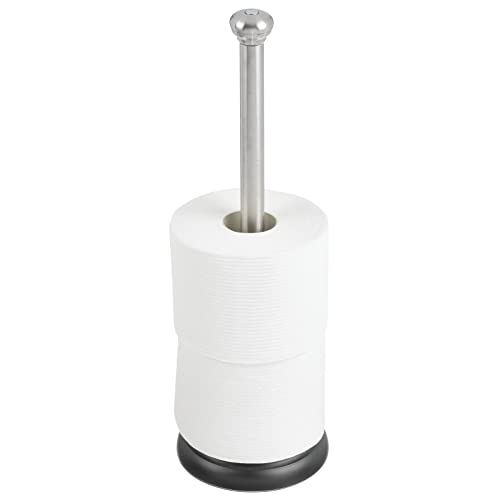mDesign Toilettenpapierhalter freistehend – klassischer Papierrollenhalter fürs Badezimmer – Klopapierhalter mit Halterung für 3 Reserverollen – silberfarben gebürstet und schwarz von mDesign