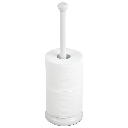 mDesign Toilettenpapierhalter freistehend – klassischer Papierrollenhalter fürs Badezimmer – Klopapierhalter mit Halterung für 3 Reserverollen – weiß von mDesign