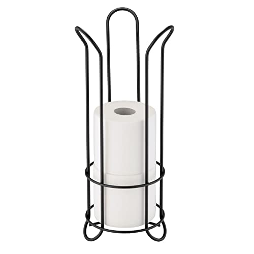 mDesign Toilettenpapierhalter freistehend – moderner Papierrollenhalter fürs Badezimmer – Klopapierhalter mit Halterung für 3 große Reserverollen – schwarz von mDesign