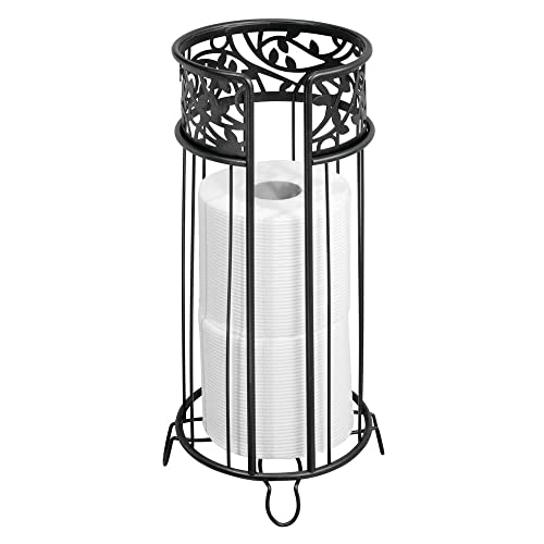 mDesign Dekorativer freistehender Toilettenpapierhalter Ständer mit Aufbewahrung für 3 Rollen Toilettenpapier – für Badezimmer/Puderzimmer – hält Mega-Rollen – langlebiger Metalldraht – Mattschwarz von mDesign