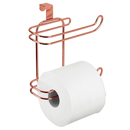 mDesign Toilettenpapierhalter für über den Spülkasten – Elegante Halterung für eine Rolle Klopapier und eine Ersatzrolle – Papierrollenhalter ohne Bohren aus Metall – rotgold von mDesign