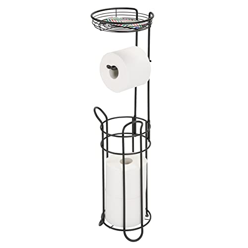 mDesign Toilettenpapierhalter ohne Bohren – Klorollenhalter fürs Badezimmer – Papierrollenhalter für Vier Rollen mit Ablage – Mattschwarz von mDesign