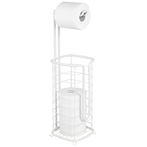 mDesign Toilettenpapierhalter ohne Bohren – freistehender Klorollenhalter fürs Badezimmer – rostbeständiger Papierrollenhalter für vier Rollen – weiß von mDesign