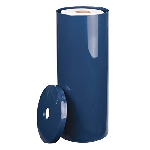 mDesign Toilettenpapierhalter stehend - eleganter Klopapierhalter mit Deckel für bis zu 3 Rollen - Toilettenrollenhalter aus marineblauem Kunststoff - ideal für kleine Räume von mDesign