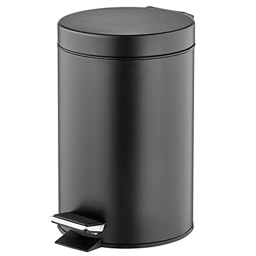 mDesign Tretmülleimer – 3 l Mülleimer aus Metall mit Pedal, Deckel und Kunststoffeinsatz – ideal als Kosmetikeimer für Bad und Küche oder als Papierkorb für das Büro – schwarz von mDesign
