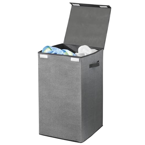 mDesign Wäschetruhe aus atmungsaktivem Polypropylen – Design Wäschekorb für Waschküche, Bad oder Schlafzimmer – faltbare Wäschetonne im Jute-Look mit Deckel und Griff – grau mit schwarzer Zierleiste mDesign Wäschetruhe aus atmungsaktivem Polypropylen – Design Wäschekorb für Waschküche, Bad oder Schlafzimmer – faltbare Wäschetonne im Jute-Look mit Deckel und Griff – grau mit schwarzer Zierleiste von mDesign
