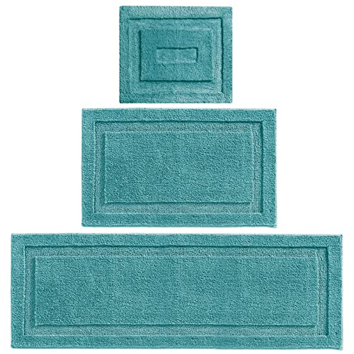 mDesign Weiche Mikrofaser-Polyester-Spa-Teppiche für Badezimmer Badewanne Dusche, wasserabsorbierend, maschinenwaschbar, inklusive rutschfestem, rechteckigem Plüsch-Teppich in 3 Größen Set of blaugrün von mDesign