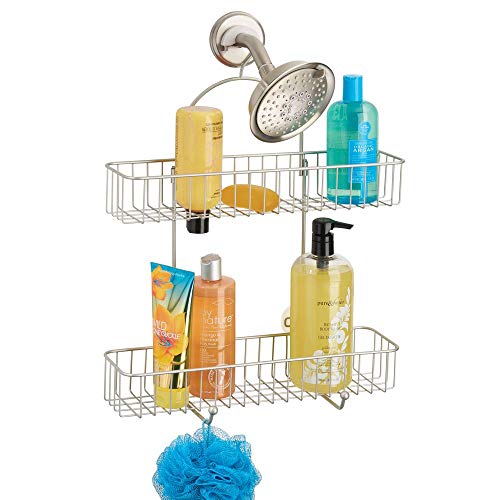 mDesign breiter Duschkorb ohne Bohren – Hängeregal aus rostbeständigem Metall für Shampoo, Duschgel etc. – Duschablage zum Hängen über den Duschkopf – mit 2 Körben und 2 Haken – mattsilber mDesign breiter Duschkorb ohne Bohren – Hängeregal aus rostbeständigem Metall für Shampoo, Duschgel etc. – Duschablage zum Hängen über den Duschkopf – mit 2 Körben und 2 Haken – mattsilber von mDesign