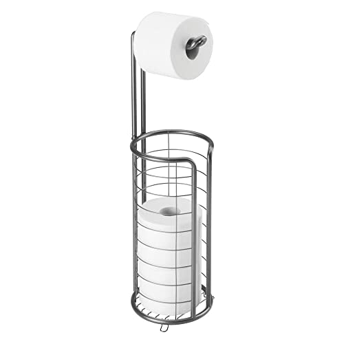 mDesign freistehender Klopapierhalter für das Bad oder Gäste-WC – Toilettenpapierhalter stehend aus Metall – Papierrollenhalter mit Aufbewahrung für 3 Ersatzrollen – dunkelgrau von mDesign