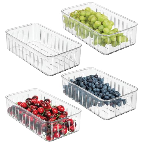 mDesign kleiner Vorratsbehälter für Küche und Kühlschrank – praktische Aufbewahrungsbox ohne Deckel – Kühlschrank Organizer für Lebensmittel mit Seitenöffnungen – 4er-Set – durchsichtig von mDesign
