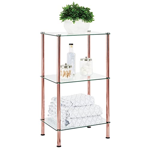 mDesign modernes Glasregal mit Metallbeinen – Badorganizer aus Glas mit 3 Ebenen – elegante Glasablage für Badezimmer, Büro oder Schlafzimmer – durchsichtig und rotgold von mDesign